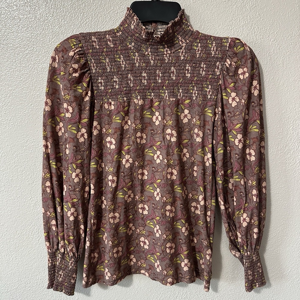 Nation Ltd Sandrine Tee Women's XS Boho Floral Smocked Puff Sleeve Open Back‎